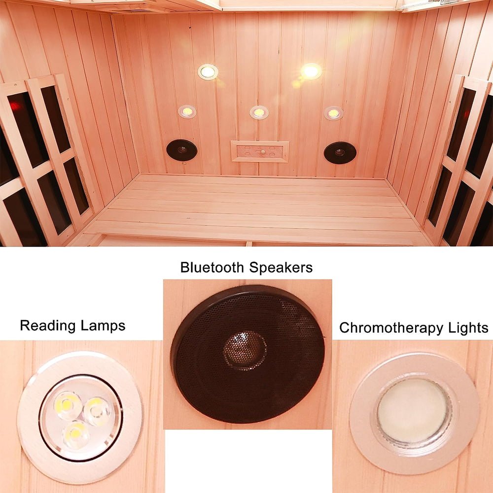 2-Person Low EMF FAR-Infrared Heat Wood Home Personal Spa Sauna With Ceramic Heaters, 1760W (SAK25714)