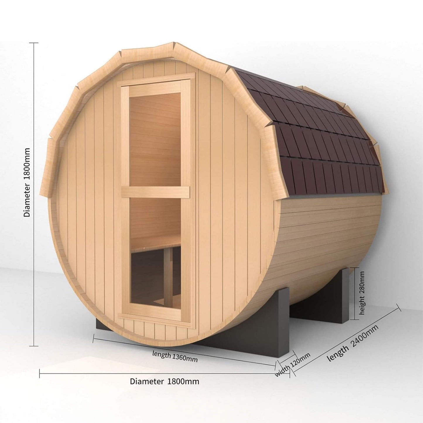 Thermora 2-Person Outdoor Pinewood Barrel Sauna with 4.5KW Heater
