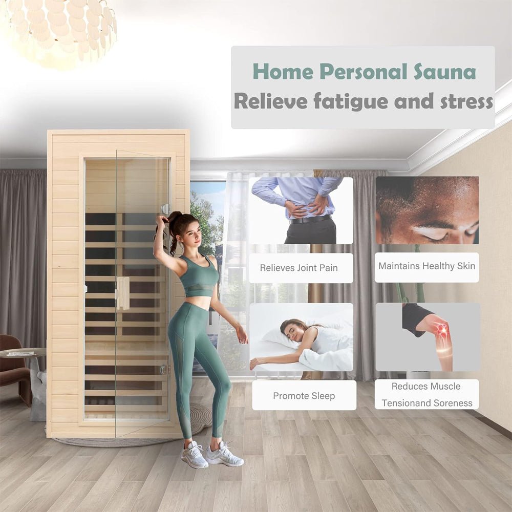Single-Person Indoor Low EMF FAR Infrared Heat Hemlock Wood Personal Home Spa Sauna, 1200W (SAK27463)