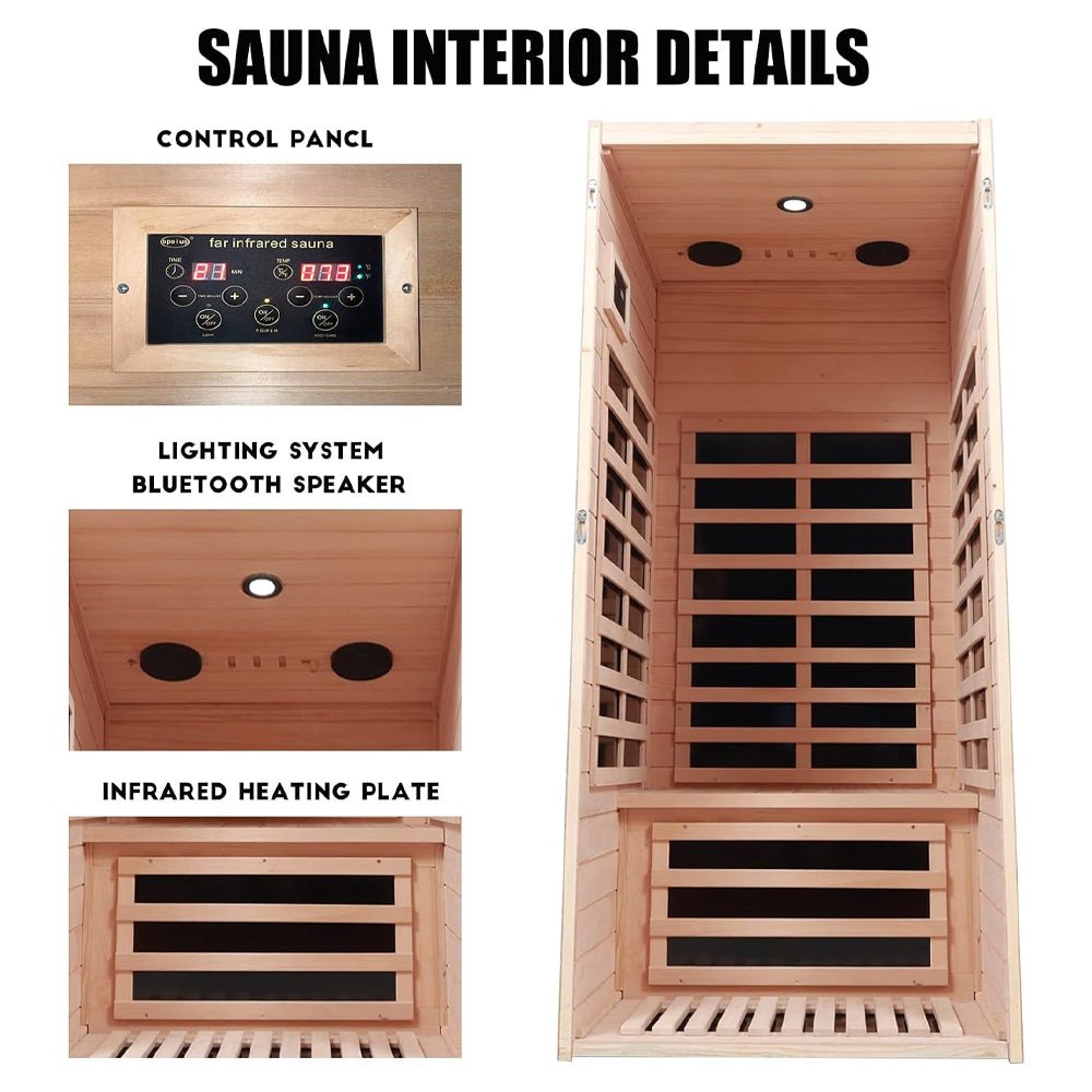 Single-Person Indoor Low EMF FAR Infrared Heat Hemlock Wood Personal Home Spa Sauna, 1200W (SAK27463)