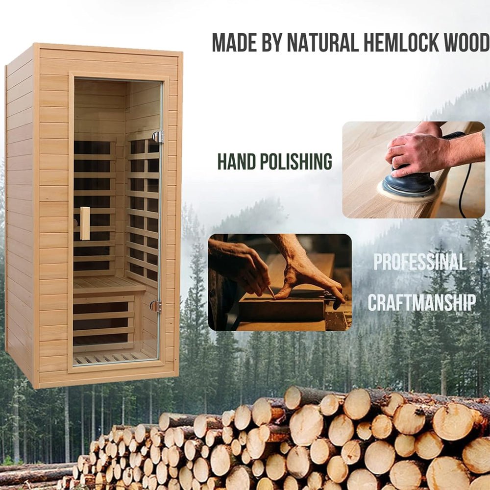 Single-Person Indoor Low EMF FAR Infrared Heat Hemlock Wood Personal Home Spa Sauna, 1200W (SAK27463)