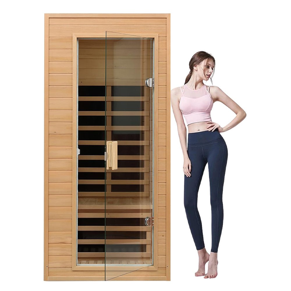 Single-Person Indoor Low EMF FAR Infrared Heat Hemlock Wood Personal Home Spa Sauna, 1200W (SAK27463)