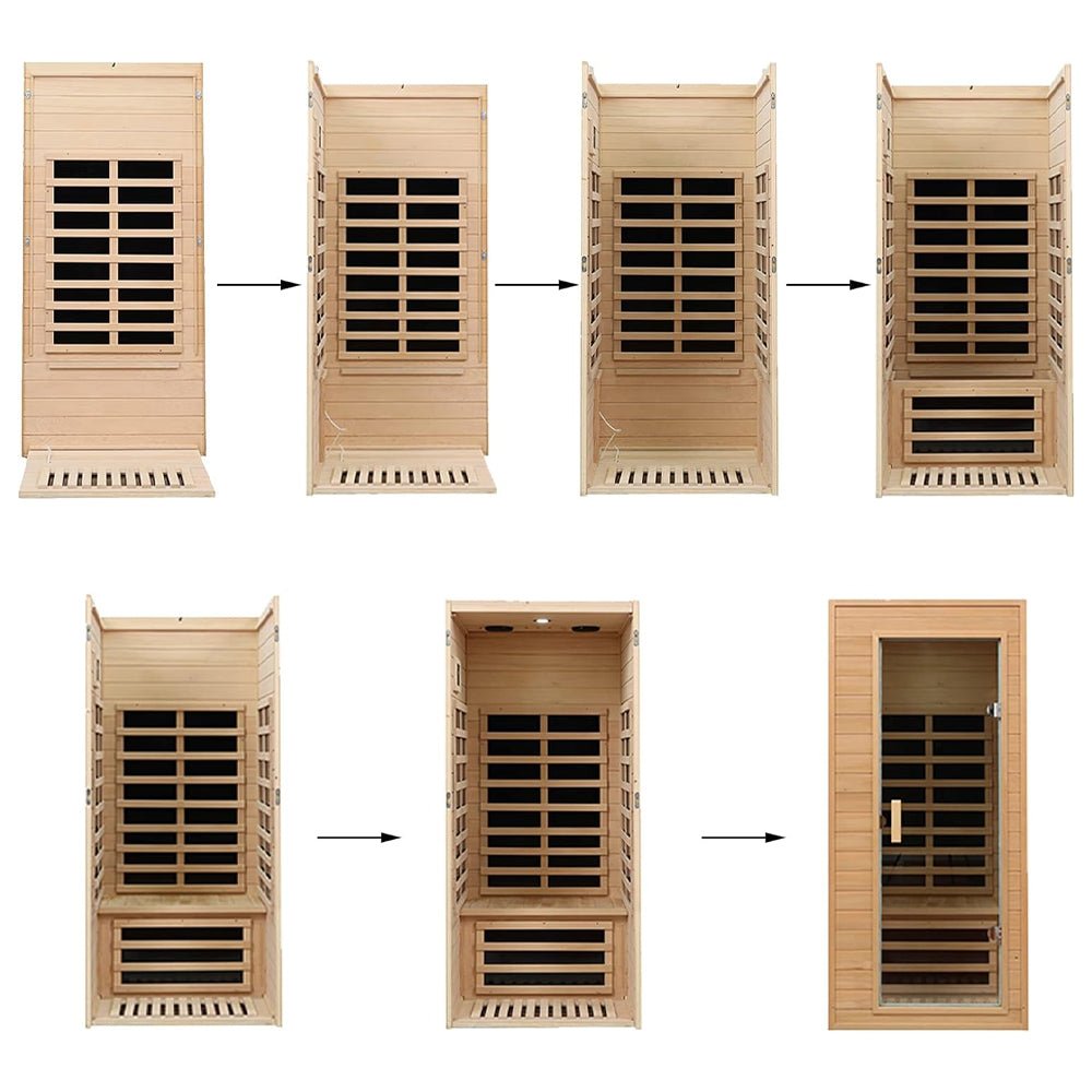 Single-Person Indoor Low EMF FAR Infrared Heat Hemlock Wood Personal Home Spa Sauna, 1200W (SAK27463)