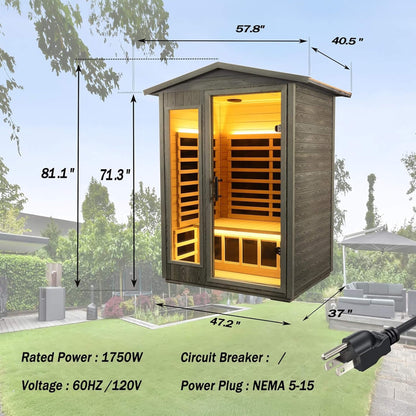Thermora 2-Person Outdoor Infrared Sauna (Carbonized Walnut, Low EMF)