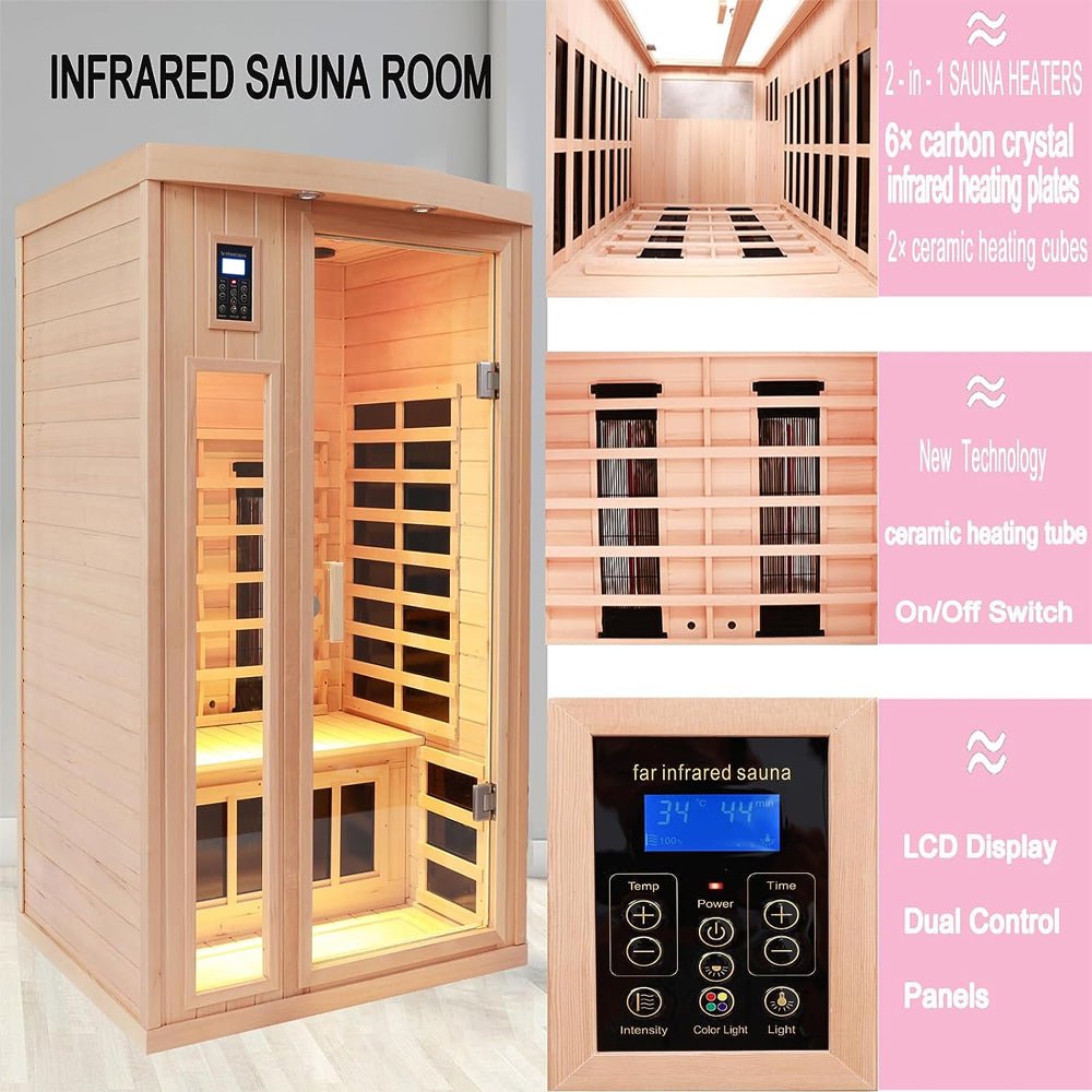 2-Person Low EMF FAR-Infrared Heat Wood Home Personal Spa Sauna With Ceramic Heaters, 1760W (SAK25714)