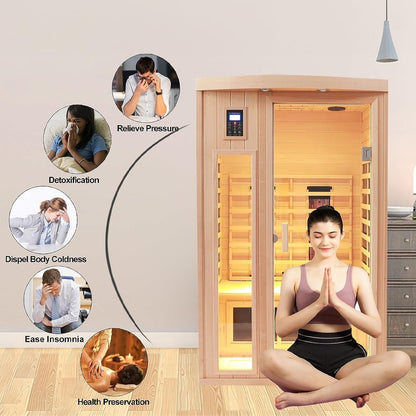 2-Person Low EMF FAR-Infrared Heat Wood Home Personal Spa Sauna With Ceramic Heaters, 1760W (SAK25714)