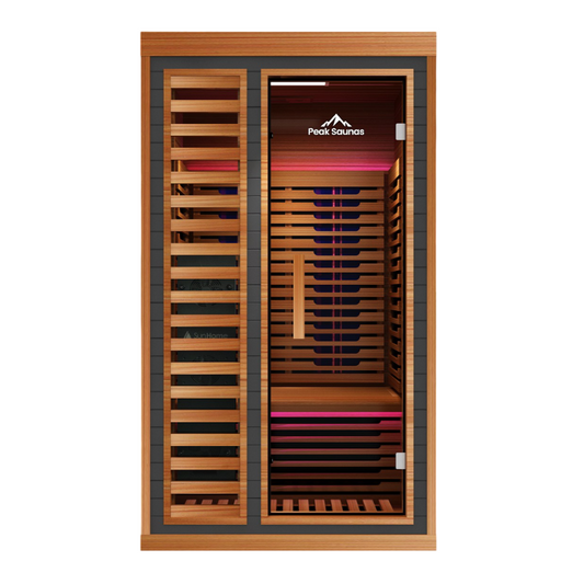 Peak Saunas Rainier 1-Person Full Spectrum Infrared Sauna with XL Medical-Grade Red Light Therapy & Smart WiFi App Control
