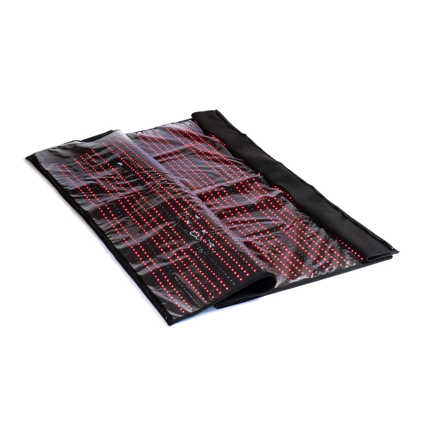 Black mat with red LED lights on a white background