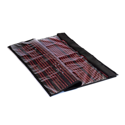Black mat with red LED lights on a white background