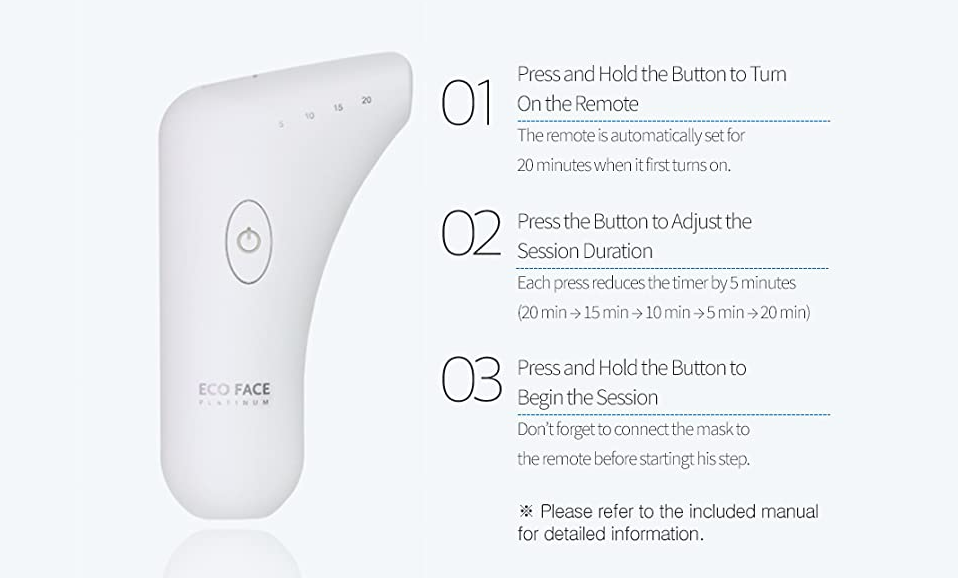 White remote control with user instructions on a white background
