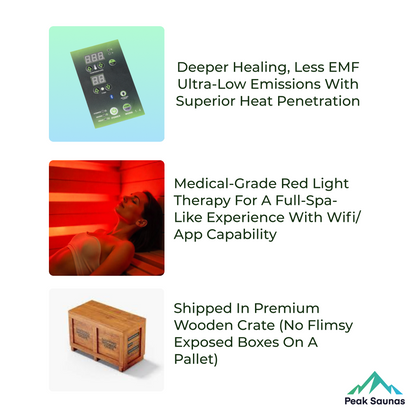 Peak Saunas Fuji 2-Person Full Spectrum Infrared Sauna with XL Medical-Grade Red Light Therapy & Smart WiFi App Control