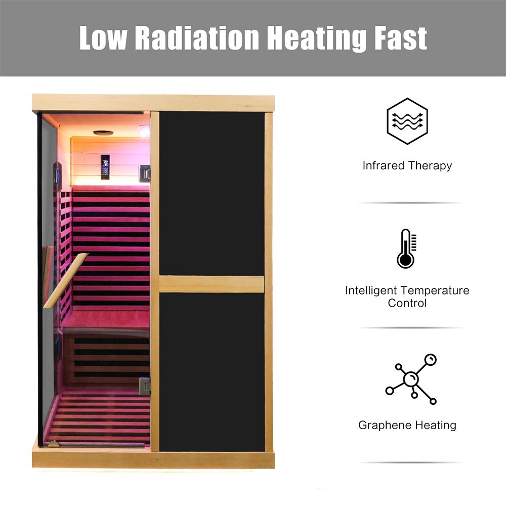 Home infrared sauna with adjustable footrest and digital controls