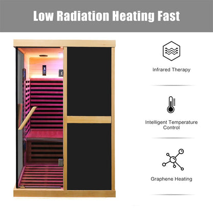 Home infrared sauna with adjustable footrest and digital controls