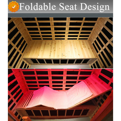 Foldable seat design with wooden frame and pink cushion, labeled 'Foldable Seat Design'.