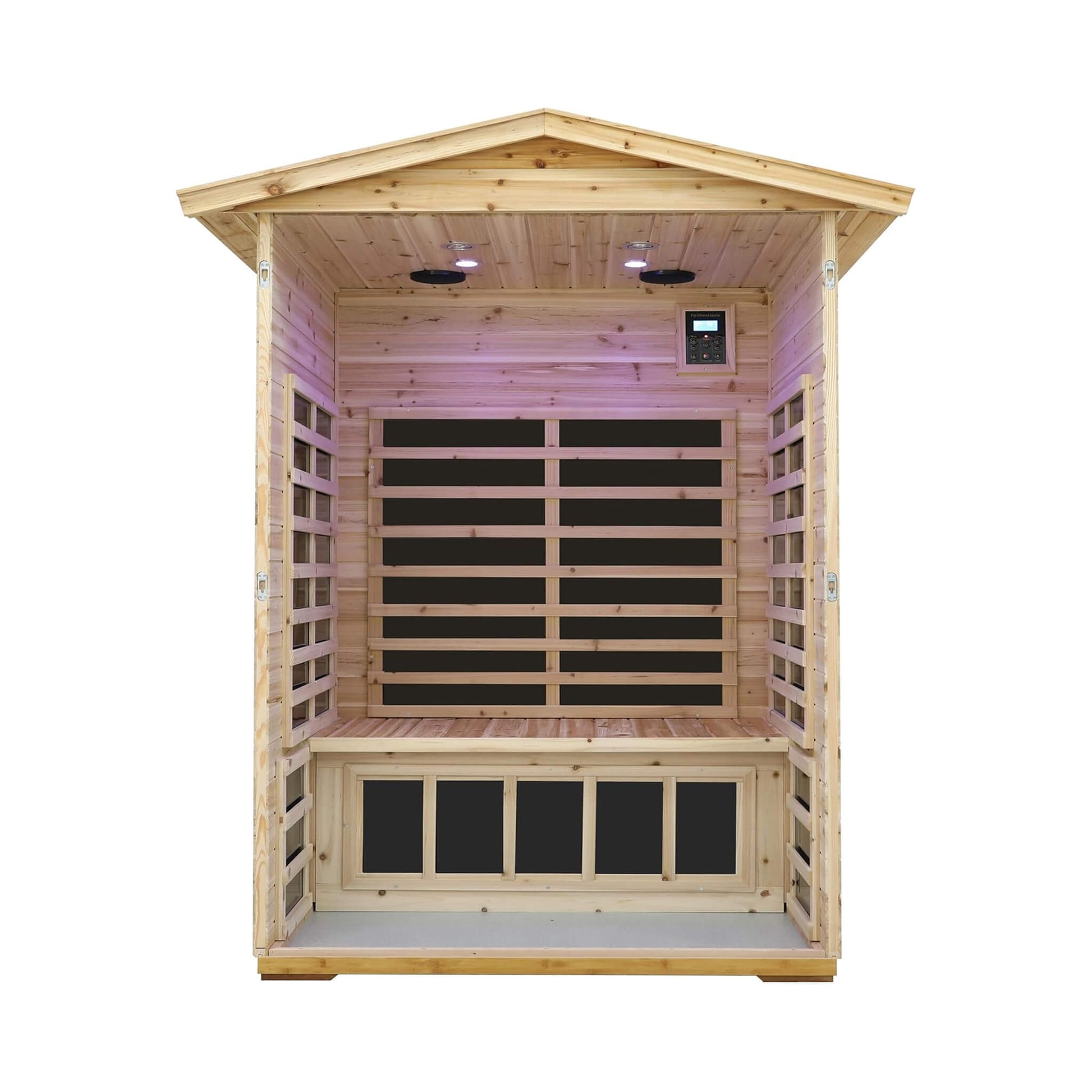 Wooden sauna with a white background