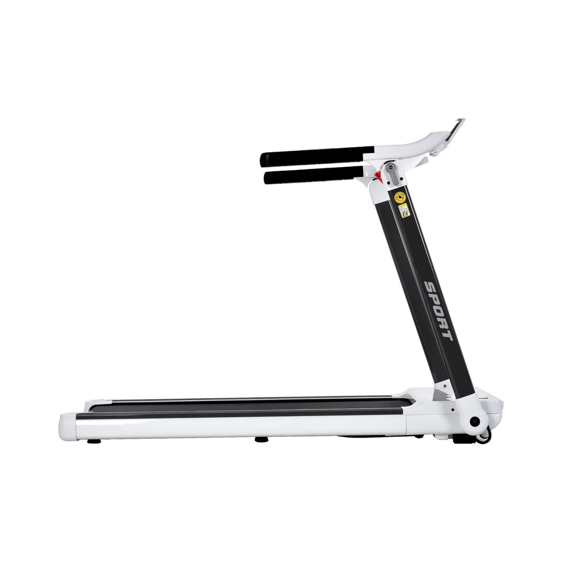 White and black treadmill on a white background