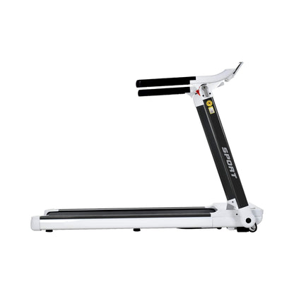 White and black treadmill on a white background