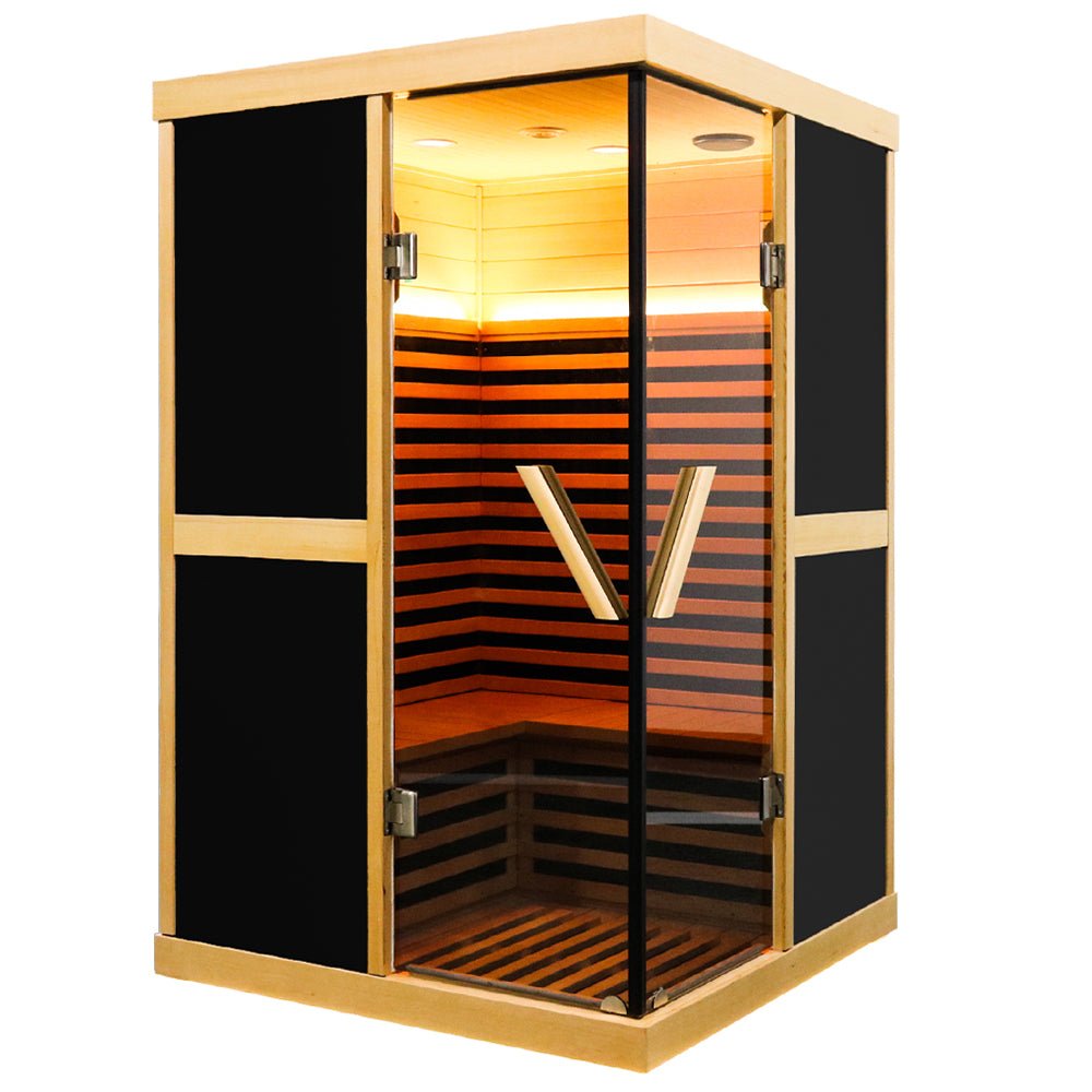 2-person V-shaped FAR infrared sauna with double glass doors