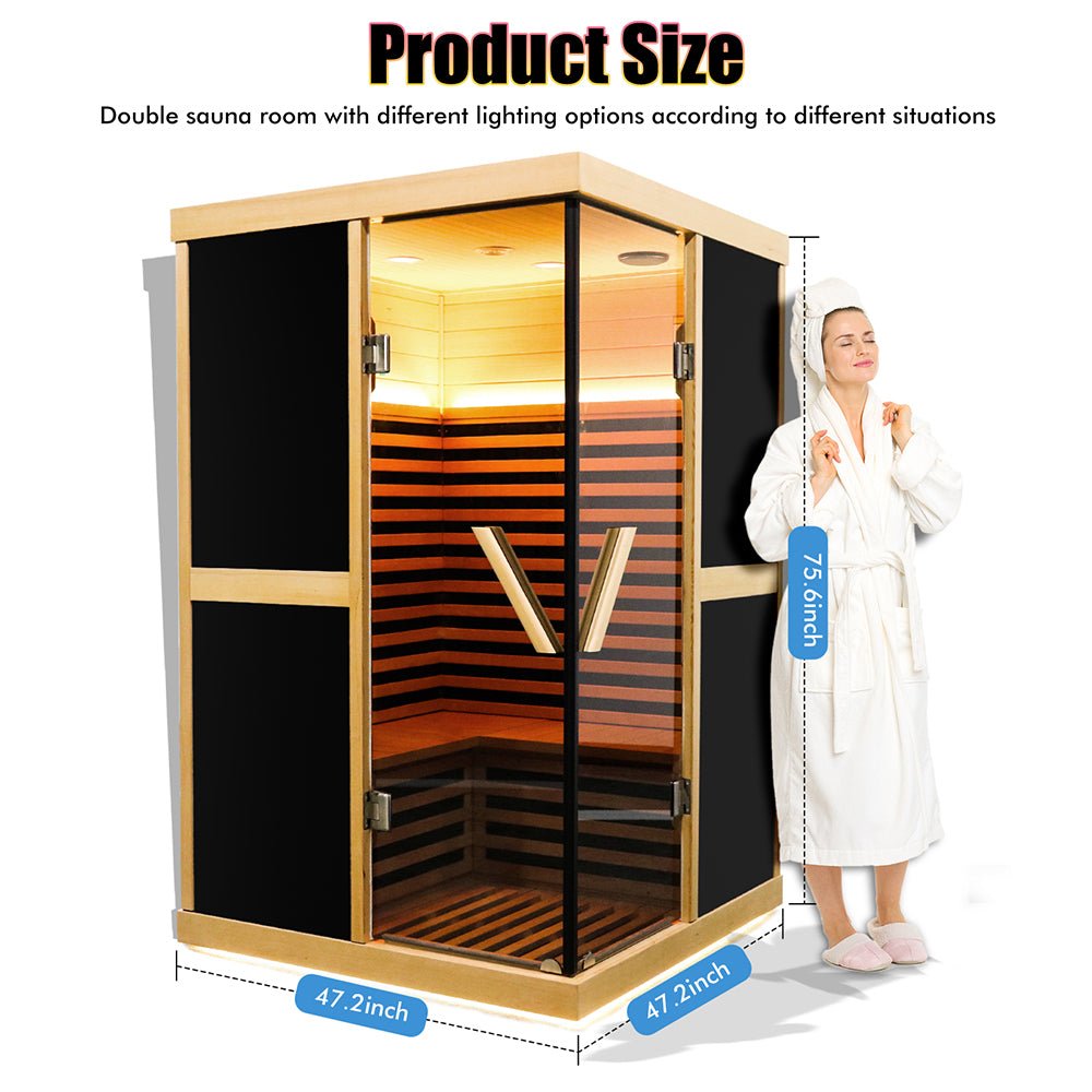 Premium Large 2-Person V-Shaped FAR Infrared Home Sauna | Double Glass Doors, 1980W