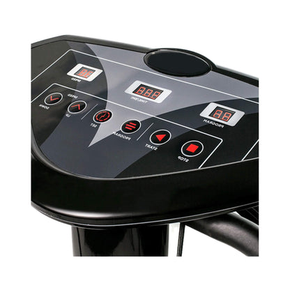 Control panel of a piece of exercise equipment with digital displays and buttons.