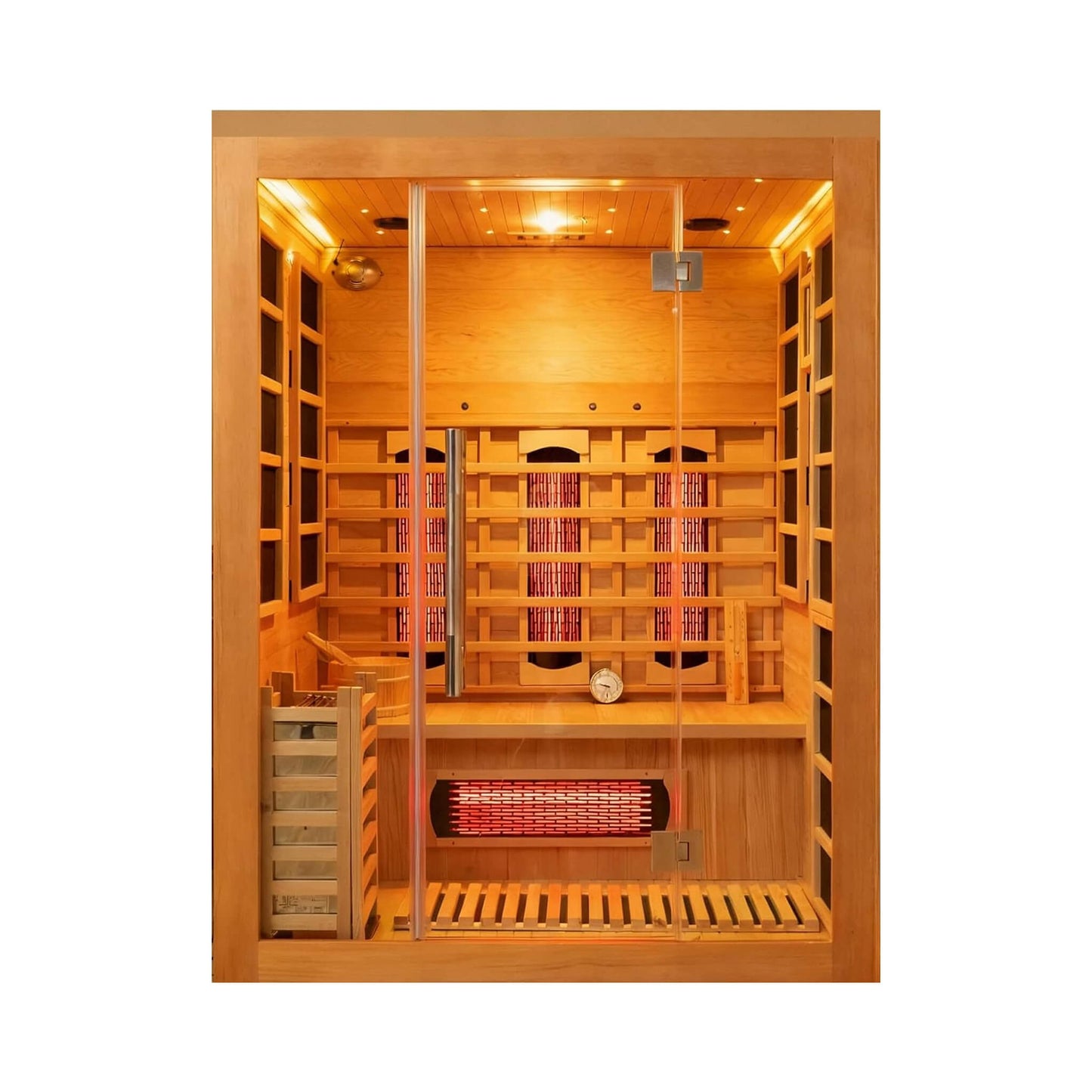 3-person indoor hybrid sauna with infrared and steam heating