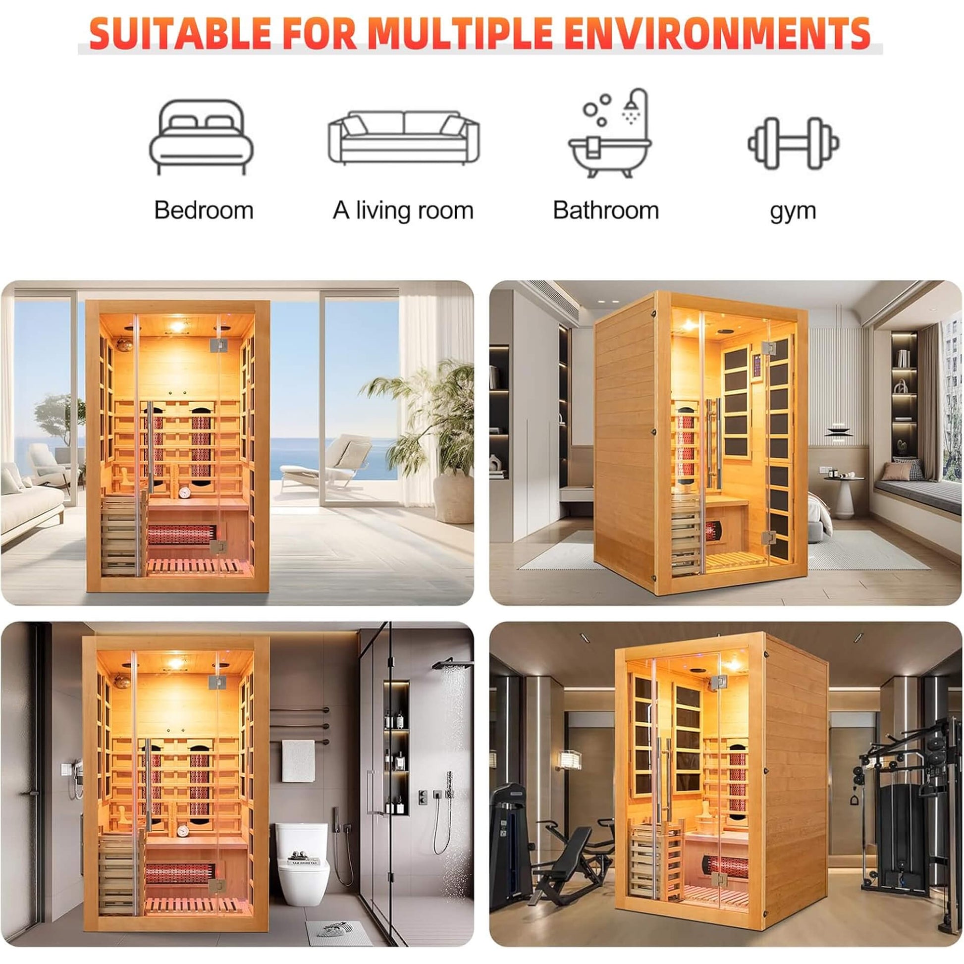 Indoor hybrid sauna made from Canadian hemlock wood