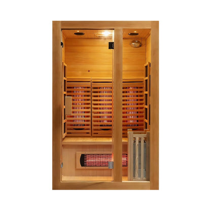 2-person indoor hybrid sauna with infrared and steam heating
