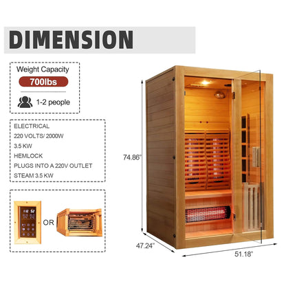 Indoor infrared and steam sauna made from Canadian hemlock