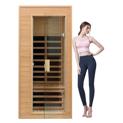 Single-Person Indoor Low EMF FAR Infrared Heat Hemlock Wood Personal Home Spa Sauna, 1200W (SAK27463)