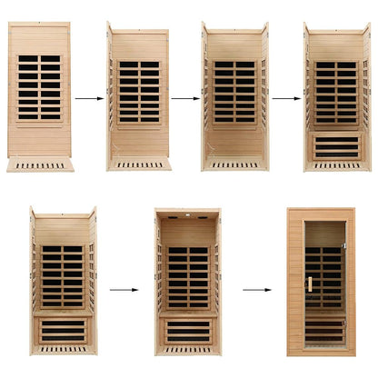 Single-Person Indoor Low EMF FAR Infrared Heat Hemlock Wood Personal Home Spa Sauna, 1200W (SAK27463)