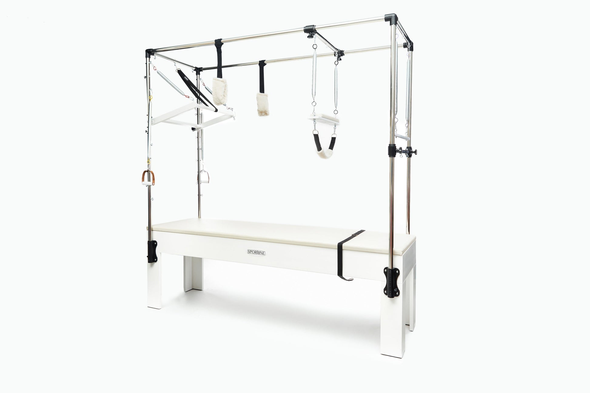Sportline™ Superior Cadillac Trapeze Table – angled view of wood frame and trapeze