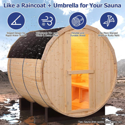 Two-person outdoor pinewood sauna with weatherproof roof