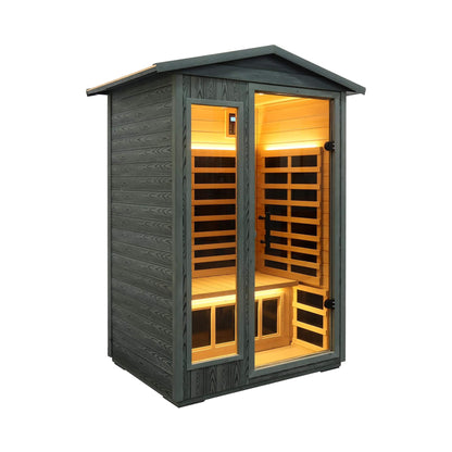 Backyard infrared sauna with chromotherapy lighting