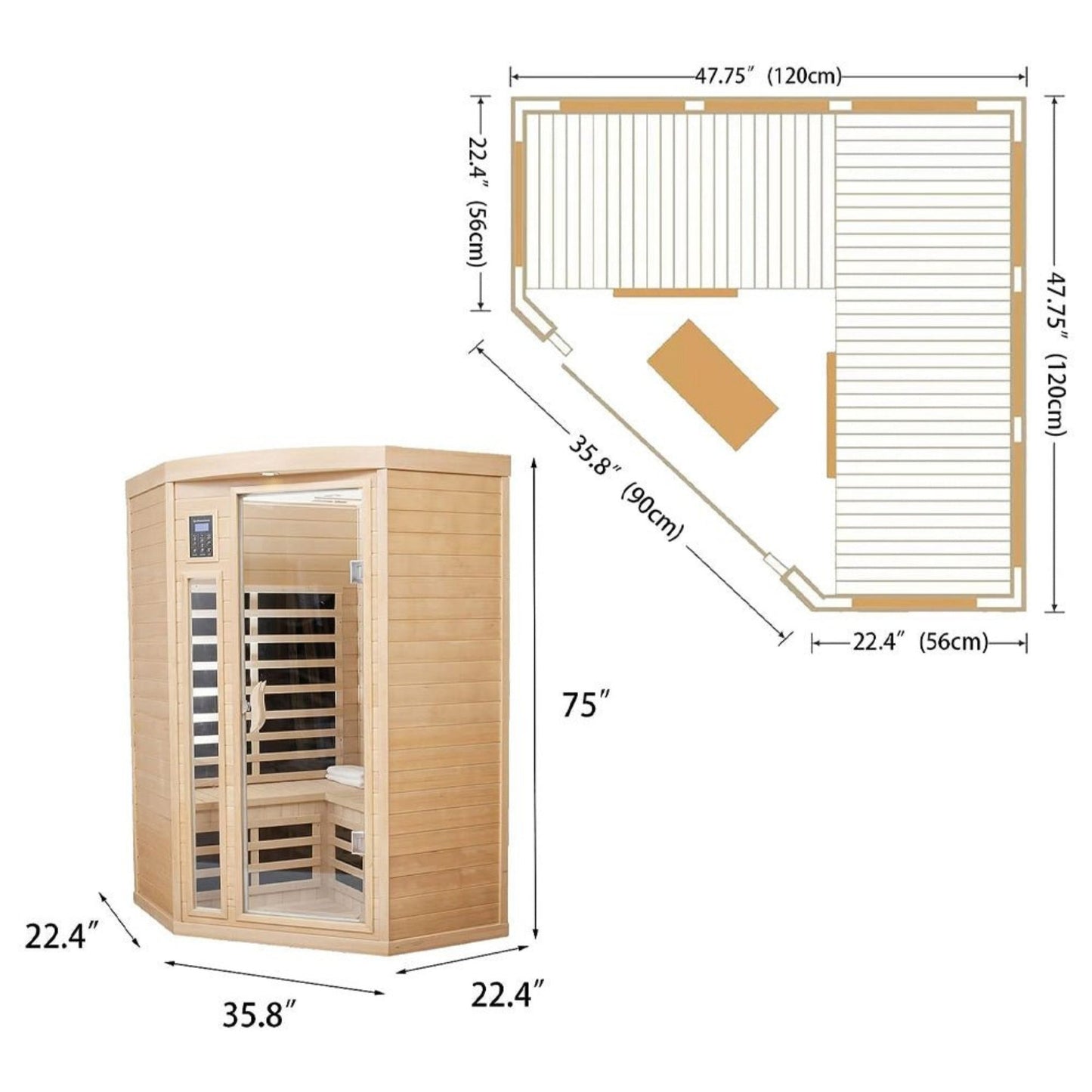 Thermora 2-Person Corner Infrared Sauna (Canadian Hemlock, Low-EMF)