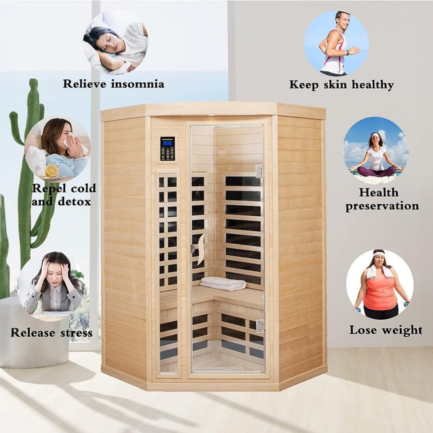 Thermora 2-Person Corner Infrared Sauna (Canadian Hemlock, Low-EMF)