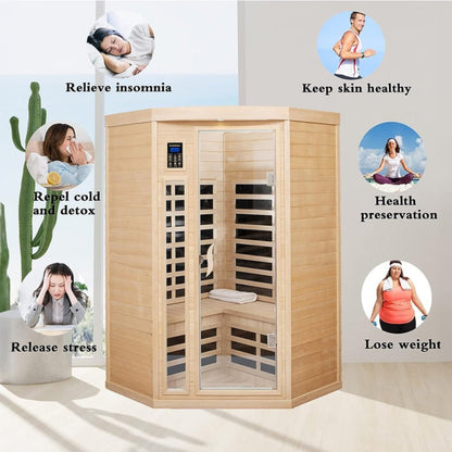 Thermora 2-Person Corner Infrared Sauna (Canadian Hemlock, Low-EMF)