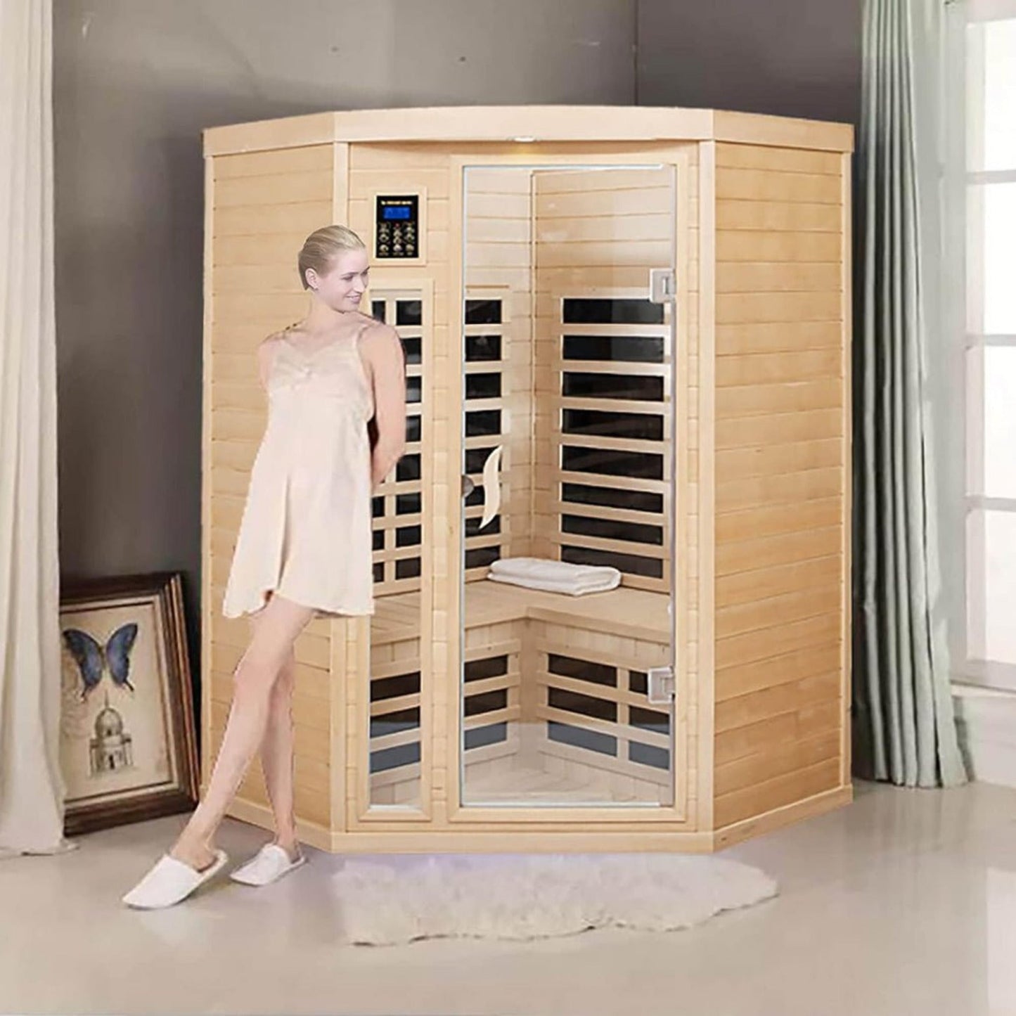 Thermora 2-Person Corner Infrared Sauna (Canadian Hemlock, Low-EMF)