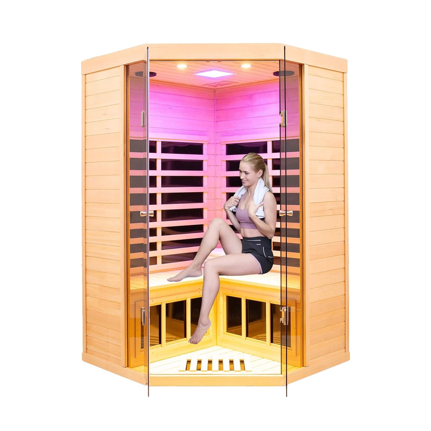 Thermora 2-Person Corner Infrared Sauna (Canadian Hemlock, Low-EMF)