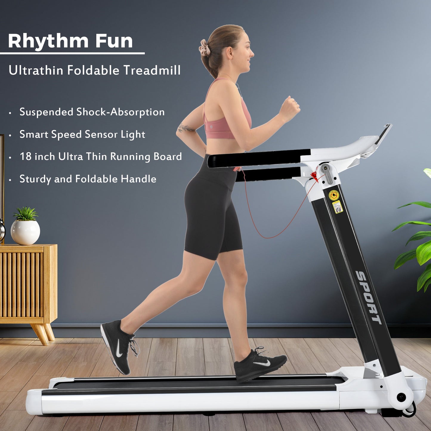 Woman using walking pad while working from home