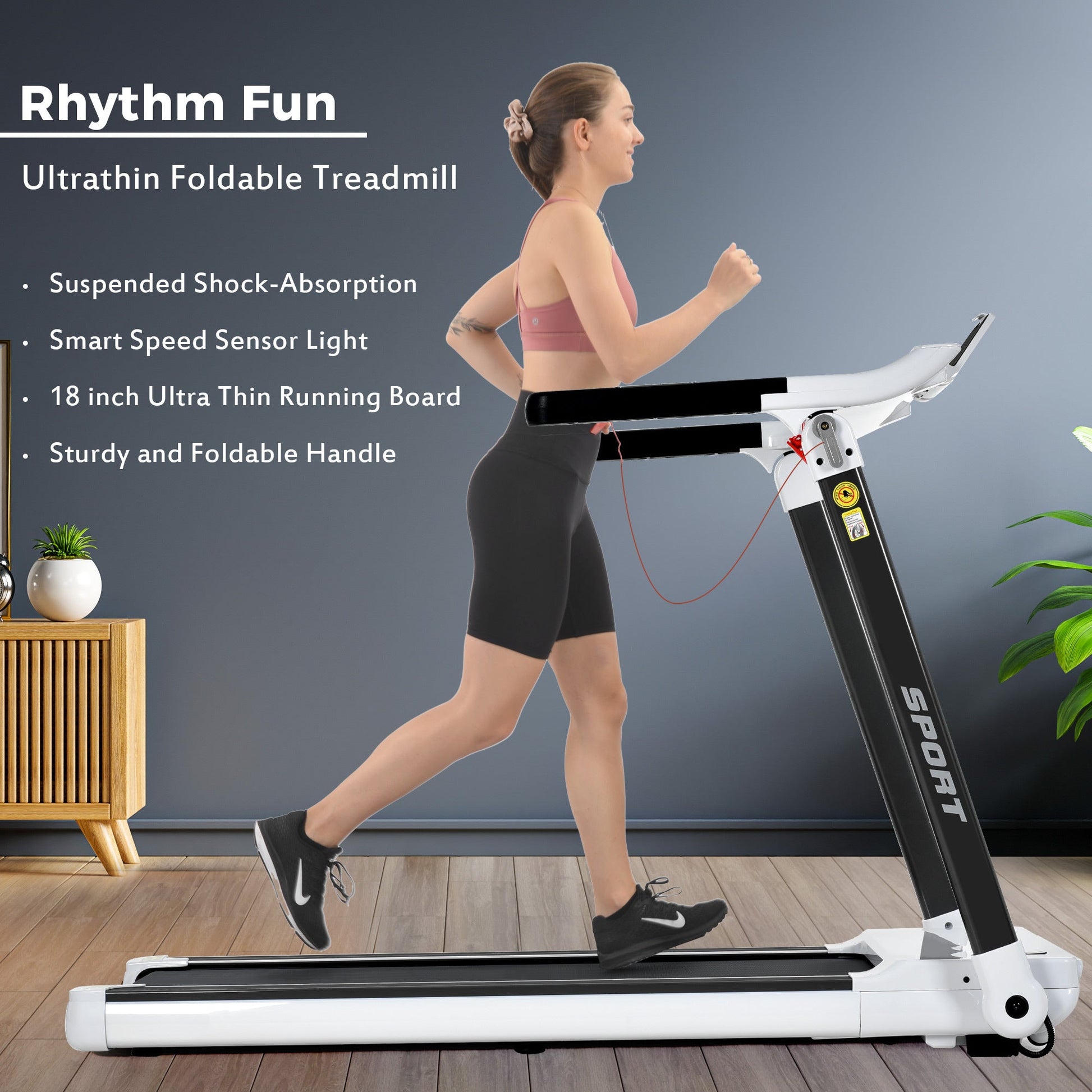 Woman using walking pad while working from home